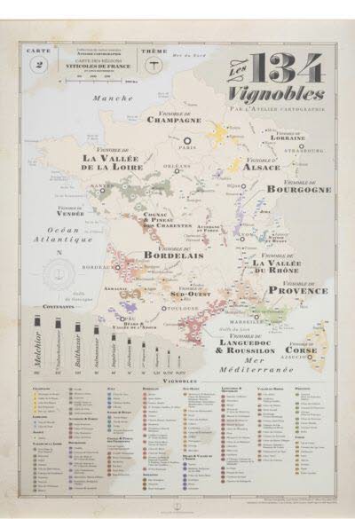 Carte France 134 vignobles  (AFFICHE SEULE petit format)