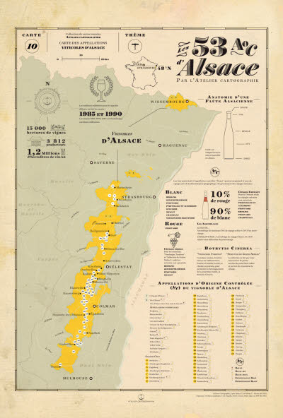 Carte ALSACE 53 AOC : petit format AFFICHE seule.