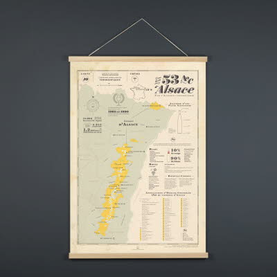 Carte ALSACE 53 AOC : petit format avec PORTE AFFICHE.